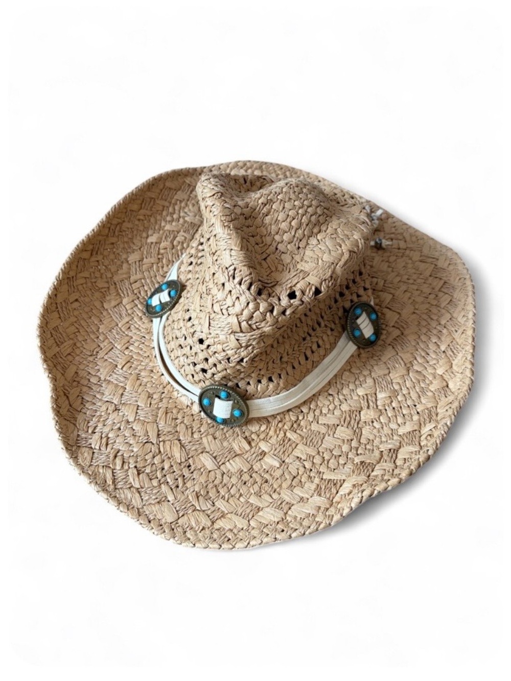 Vince Camuto Concho Style Trim Western Cowgirl Hat Festival Boho Chic 100% Paper